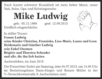 Traueranzeige von Mike Ludwig von Super Sonntag Aschersleben