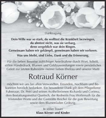 Traueranzeige von Rotraud Körner von WVG - Wochenspiegel Dessau / Köthen