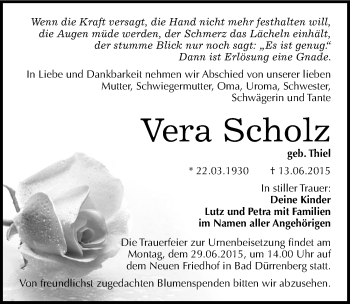 Traueranzeige von Vera Scholz von Mitteldeutsche Zeitung Merseburg/Querfurt