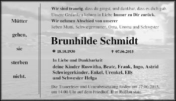 Traueranzeige von Brunhilde Schmidt von Mitteldeutsche Zeitung Dessau-Roßlau