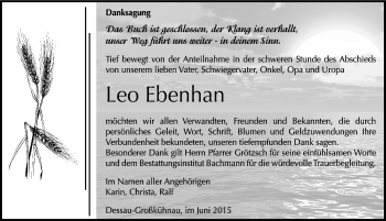 Traueranzeige von Leo Ebenhan von Mitteldeutsche Zeitung Dessau-Roßlau