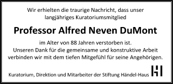 Traueranzeige von Alfred Neven DuMont von Mitteldeutsche Zeitung