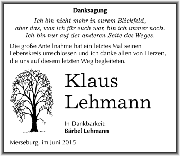 Traueranzeige von Klaus Lehmann von Mitteldeutsche Zeitung Merseburg/Querfurt