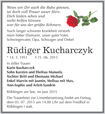 Traueranzeige von Rüdiger Kucharczyk von Mitteldeutsche Zeitung Mansfelder Land