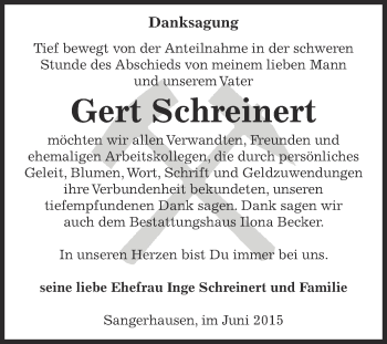 Traueranzeige von Gert Schreinert von Super Sonntag SGH Mansf. Land