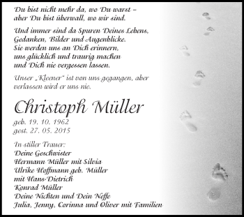Traueranzeige von Christoph Müller von Super Sonntag Zeitz