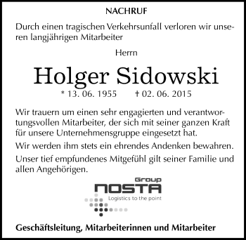 Traueranzeige von Holger Sidowski von Mitteldeutsche Zeitung