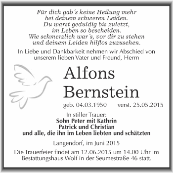 Traueranzeige von Alfons Bernstein von WVG - Wochenspiegel NMB / WSF / ZTZ