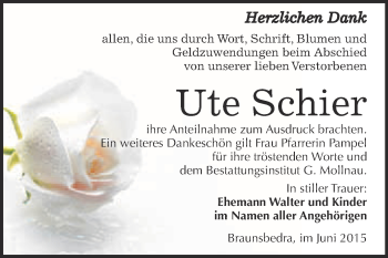 Traueranzeige von Ute Schier von WVG - Wochenspiegel Merseburg