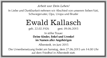 Traueranzeige von Ewald Kallasch von Mitteldeutsche Zeitung Merseburg/Querfurt