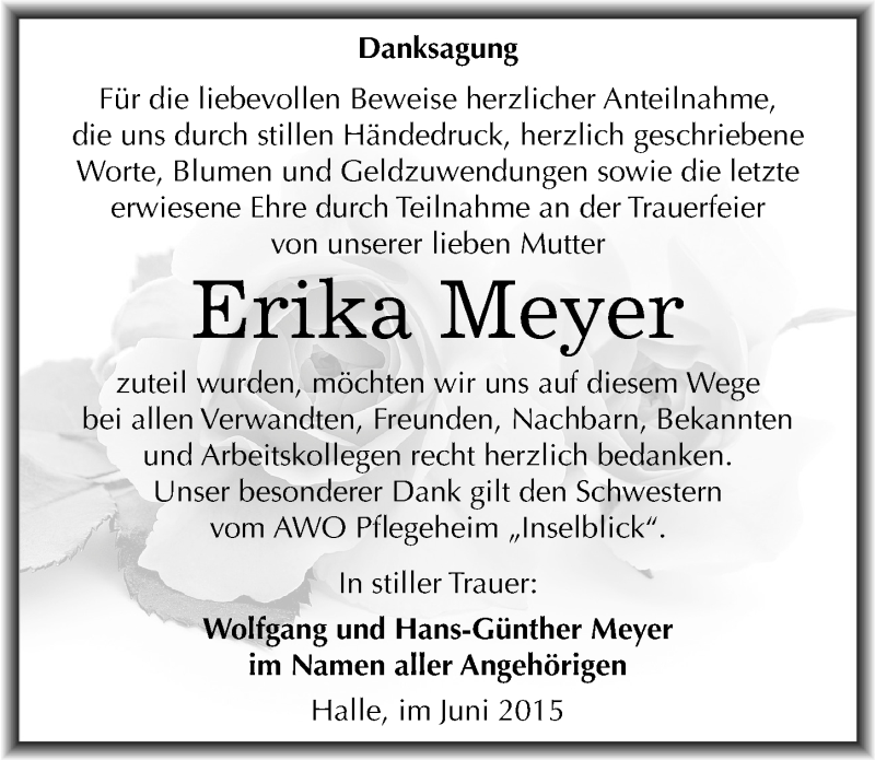Traueranzeigen von Erika Meyer | www.abschied-nehmen.de