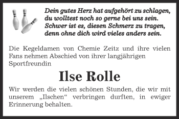 Traueranzeige von Ilse Rolle von Super Sonntag Zeitz