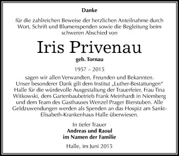 Traueranzeige von Iris Privenau von Mitteldeutsche Zeitung Halle/Saalkreis