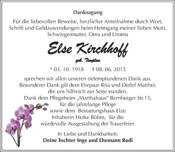 Traueranzeige von Else Kirchhoff von Mitteldeutsche Zeitung Dessau-Roßlau