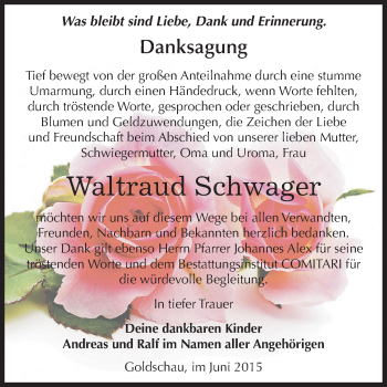Traueranzeige von Waltraud Schwager von Super Sonntag Zeitz