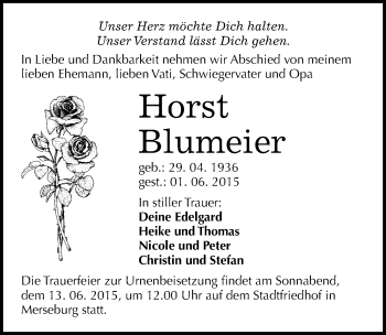 Traueranzeige von Horst Blumeier von Mitteldeutsche Zeitung Merseburg/Querfurt