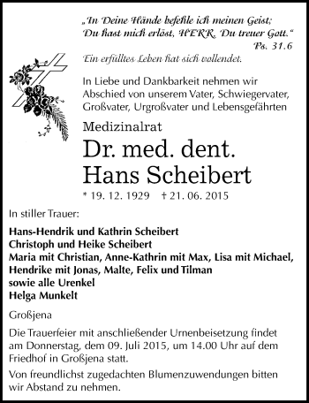 Traueranzeige von Hans Scheibert von Mitteldeutsche Zeitung Naumburg/Nebra