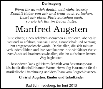 Traueranzeige von Manfred Augsten von Mitteldeutsche Zeitung Wittenberg