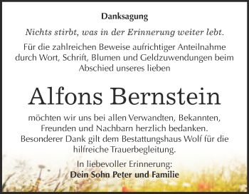 Traueranzeige von Alfons Bernstein von WVG - Wochenspiegel NMB / WSF / ZTZ