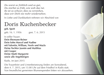 Traueranzeige von Doris Kuchenbecker von WVG - Wochenspiegel Wittenberg