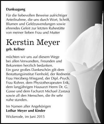 Traueranzeige von Kerstin Meyer von Mitteldeutsche Zeitung Sangerhausen