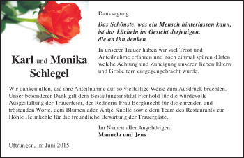 Traueranzeige von Karl und Monika Schlegel von Mitteldeutsche Zeitung Sangerhausen