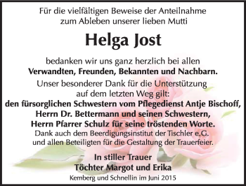 Traueranzeige von Helga Jost von Mitteldeutsche Zeitung Wittenberg