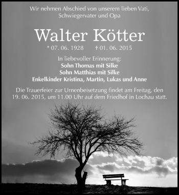 Traueranzeige von Walter Kötter von Mitteldeutsche Zeitung Halle/Saalkreis