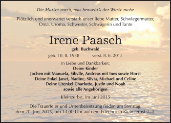 Traueranzeige von Irene Paasch von Mitteldeutsche Zeitung Köthen