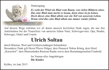 Traueranzeige von Ulrich Soltau von Mitteldeutsche Zeitung Sangerhausen