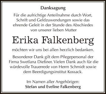 Traueranzeige von Erika Falkenberg von WVG - Wochenspiegel Dessau / Köthen