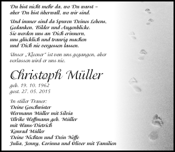 Traueranzeige von Christoph Müller von Mitteldeutsche Zeitung Zeitz