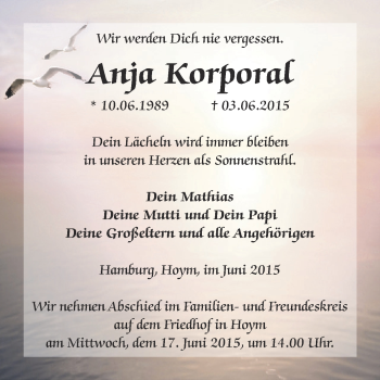 Traueranzeige von Anja Korporal von Super Sonntag Aschersleben