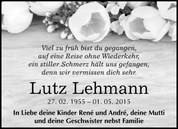 Traueranzeige von Lutz Lehmann von Mitteldeutsche Zeitung Dessau-Roßlau