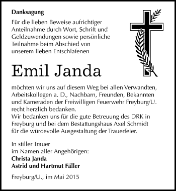 Traueranzeige von Emil Janda von Mitteldeutsche Zeitung Naumburg/Nebra