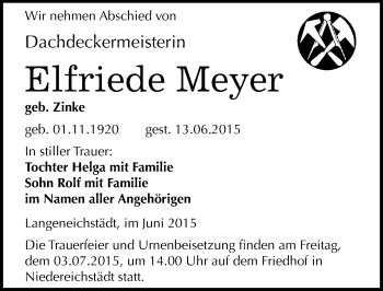 Traueranzeige von Elfriede Meyer von Mitteldeutsche Zeitung Merseburg/Querfurt