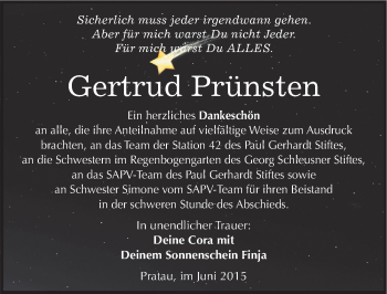 Traueranzeige von Gertrud Prünsten von Mitteldeutsche Zeitung Wittenberg