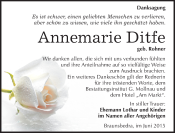 Traueranzeige von Annemarie Ditfe von Mitteldeutsche Zeitung Merseburg/Querfurt