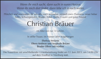 Traueranzeige von Christian Bräuer von Super Sonntag Bernburg