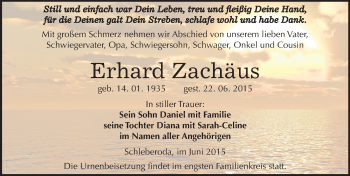 Traueranzeige von Erhard Zachäus von Mitteldeutsche Zeitung