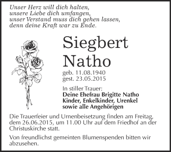 Traueranzeige von Siegbert Natho von WVG - Wochenspiegel Wittenberg