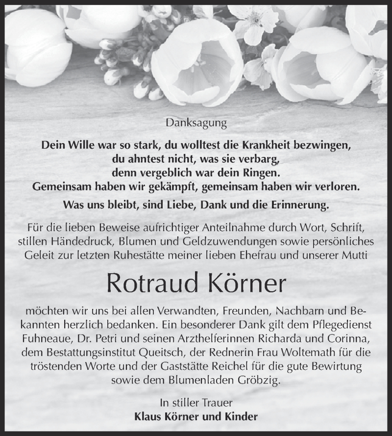  Traueranzeige für Rotraud Körner vom 14.06.2015 aus WVG - Wochenspiegel Dessau / Köthen
