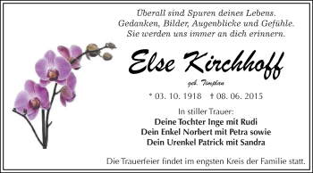 Traueranzeige von Else Kirchhoff von WVG - Wochenspiegel Dessau / Köthen