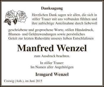 Traueranzeige von Manfred Wenzel von WVG - Wochenspiegel Dessau / Köthen