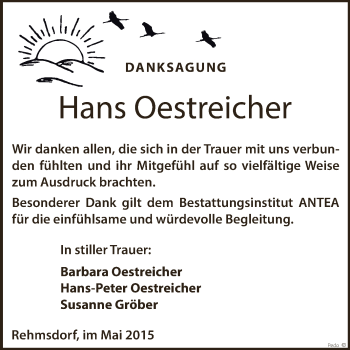 Traueranzeige von Hans Oestreicher von Super Sonntag Zeitz