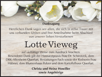 Traueranzeige von Lotte Vieweg von Mitteldeutsche Zeitung Merseburg/Querfurt