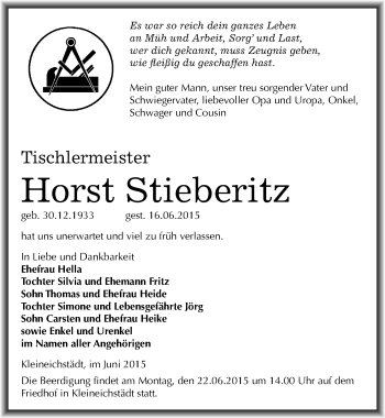 Traueranzeige von Horst Stieberitz von Mitteldeutsche Zeitung Merseburg/Querfurt