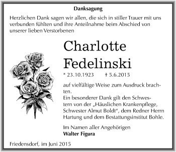 Traueranzeige von Charlotte Fedelinski von Mitteldeutsche Zeitung Merseburg/Querfurt