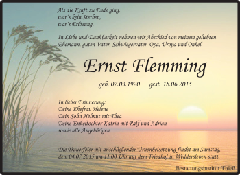 Traueranzeige von Ernst Flemming von Super Sonntag Quedlinburg