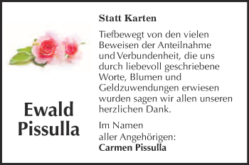 Traueranzeige von Ewald Pissulla von WVG - Wochenspiegel Quedlinburg